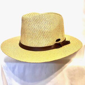 Panama Jack Original Tan Straw Natural Hat-Brown Band-12 1/2' dia.-Inside 6 1/2